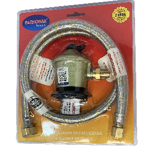 KIT Regulador de Gas Licuado/Flexible Metalico 2 Etapas Baja Presion